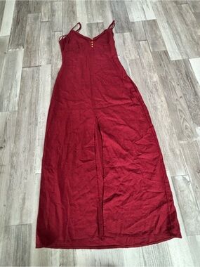 Zara Deep Red Wide-Leg Spaghetti Strap Jumpsuit